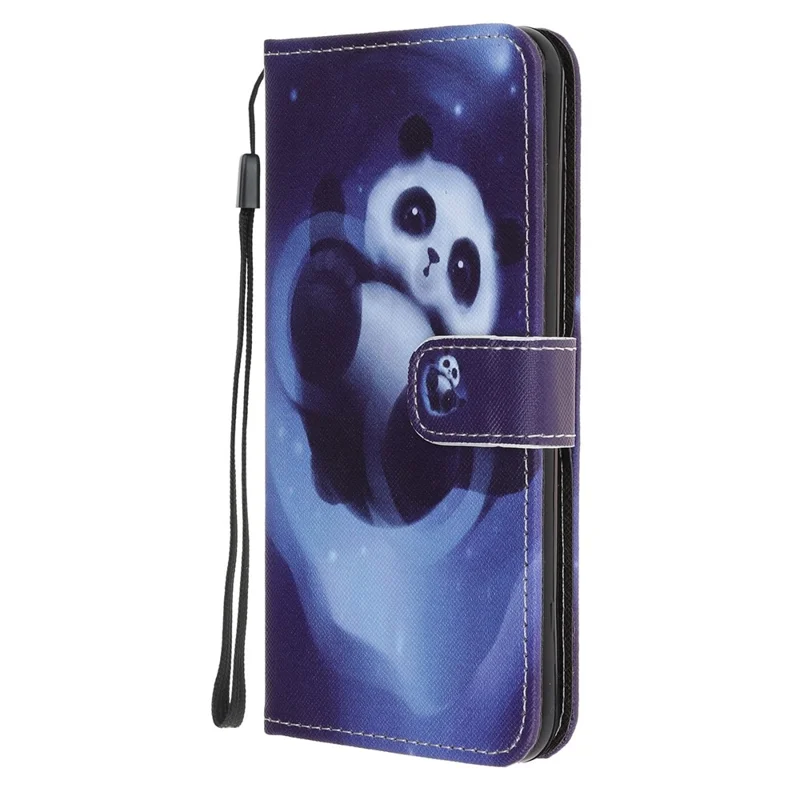 For Motorola Moto G32 4G Cross Texture Stand Wallet Phone Cover PU Leather 3D Pattern Printing Case with Strap - Panda