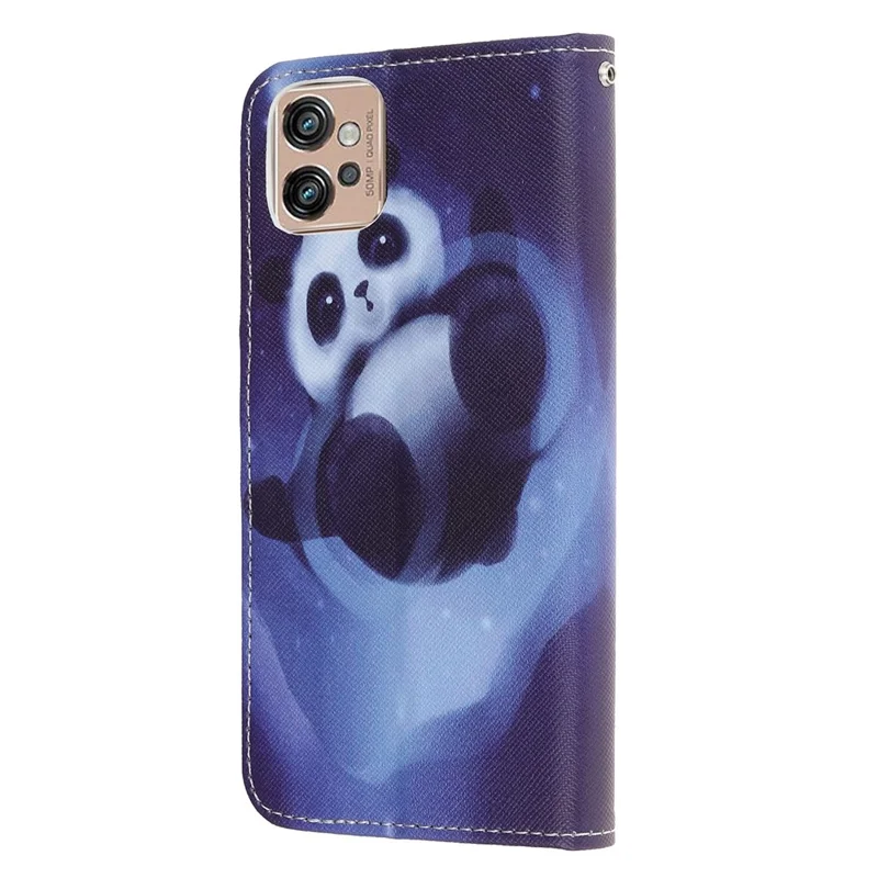 For Motorola Moto G32 4G Cross Texture Stand Wallet Phone Cover PU Leather 3D Pattern Printing Case with Strap - Panda