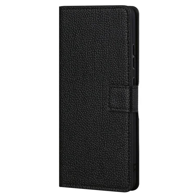 Für Motorola Moto G62 5G Litschi-Textur-Brieftasche Handyhülle PU-Leder Magnetverschluss Ständer stoßfeste Abdeckung - Schwarz