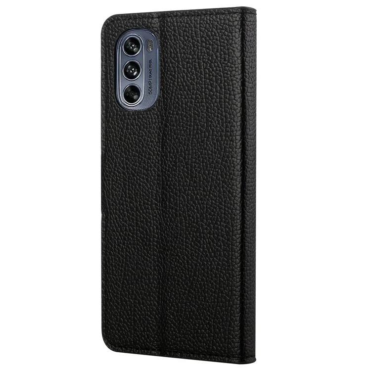 Für Motorola Moto G62 5G Litschi-Textur-Brieftasche Handyhülle PU-Leder Magnetverschluss Ständer stoßfeste Abdeckung - Schwarz
