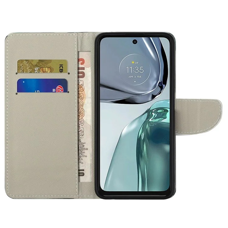 Para Motorola Moto G62 5G Patrón de Impresión Funda de Cuero PU Antiarañazos Antigolpes Textura Cruzada Soporte Cartera Características Forro Interior Suave TPU Funda Tipo Libro - Mariposas Brillantes