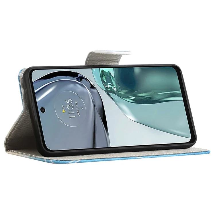 Para Motorola Moto G62 5G Patrón de Impresión Funda de Cuero PU Antiarañazos Antigolpes Textura Cruzada Soporte Cartera Características Forro Interior Suave TPU Funda Tipo Libro - Mariposas Brillantes