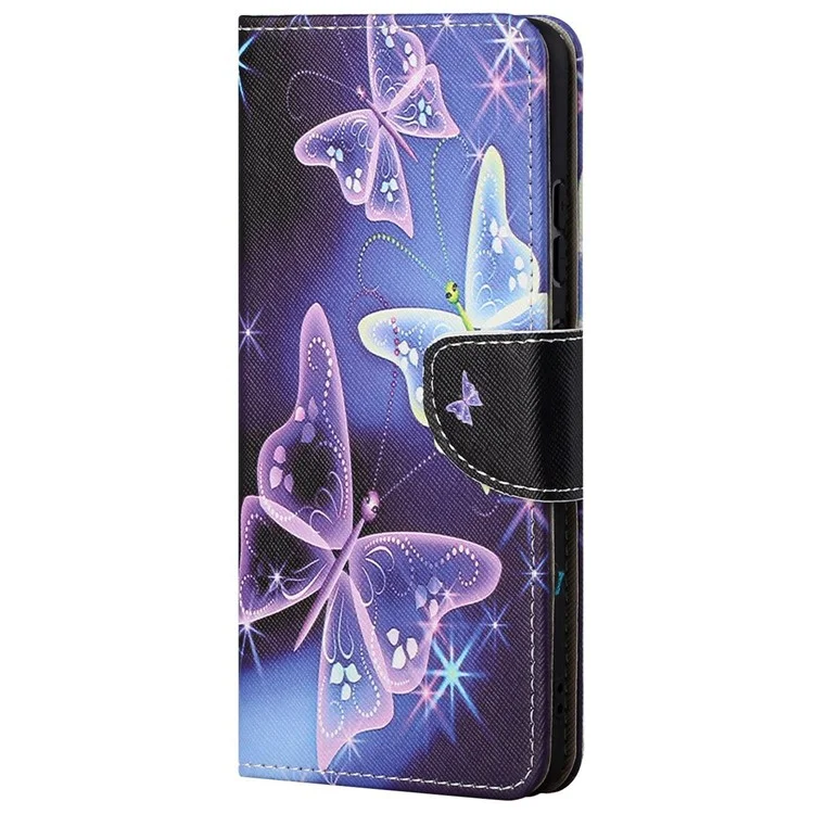 Para Motorola Moto G62 5G Patrón de Impresión Funda de Cuero PU Antiarañazos Antigolpes Textura Cruzada Soporte Cartera Características Forro Interior Suave TPU Funda Tipo Libro - Mariposas Brillantes