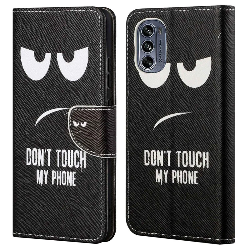 For Motorola Moto G62 5G Pattern Printing PU Leather Anti-scratch Anti-drop Cover Cross Texture Stand Wallet Feature Soft Inner TPU Book Case - Don't Touch My Phone