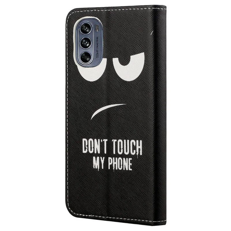 For Motorola Moto G62 5G Pattern Printing PU Leather Anti-scratch Anti-drop Cover Cross Texture Stand Wallet Feature Soft Inner TPU Book Case - Don't Touch My Phone