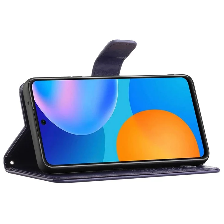 Für Motorola Moto G42 4G PU Leder Handgelenk Flip Cover Owl Tree Muster Eingeprägter Brieftaschenständer Verfügt Über Ganzkörperschutzabdeckung - Dunkelviolett