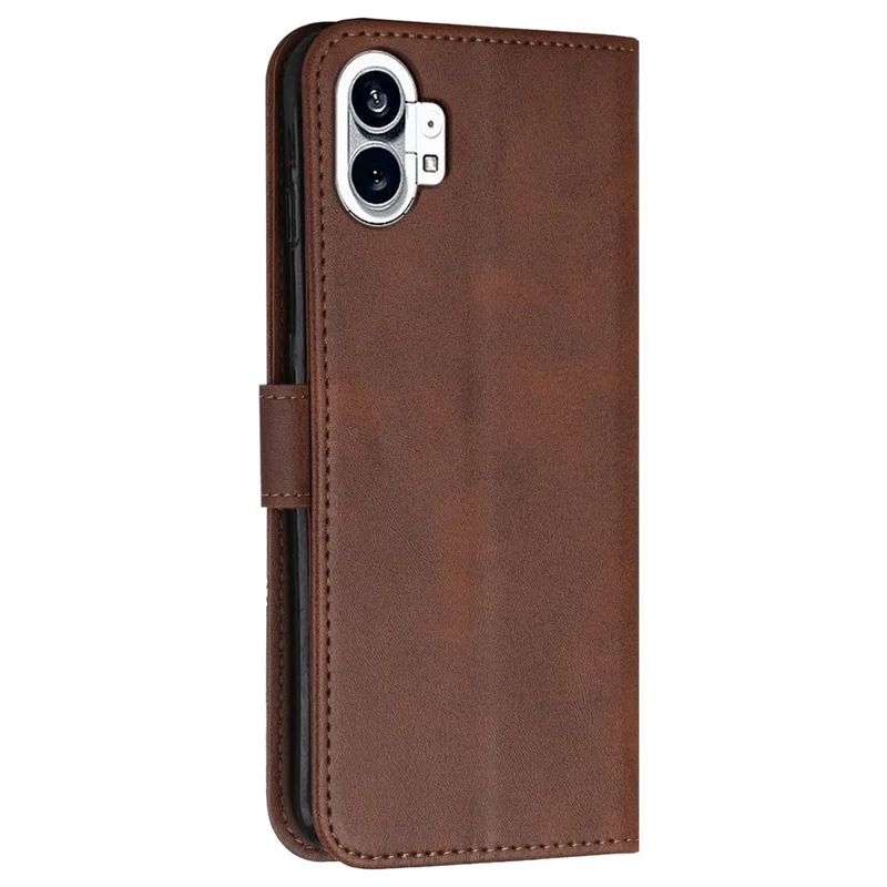 For Nothing phone (1) 5G PU Leather Stitching Cover Magnetic Closure Stand Feature Flip Wallet Case with Wrist Strap - Brown
