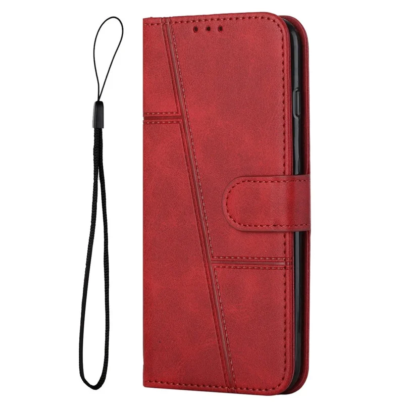 For Nothing phone (1) 5G PU Leather Stitching Cover Magnetic Closure Stand Feature Flip Wallet Case with Wrist Strap - Red