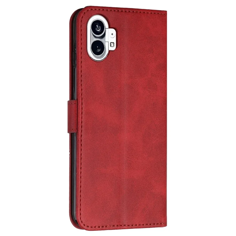 For Nothing phone (1) 5G PU Leather Stitching Cover Magnetic Closure Stand Feature Flip Wallet Case with Wrist Strap - Red