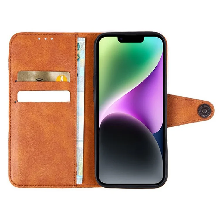 Para Iphone 14 Max 6.7 Pulgadas Folio Flip PU Cuero Case de Cuero Crazy Horse Textura Supulando la Cubierta Del Teléfono Protector Con Soporte de Billetera - Marrón