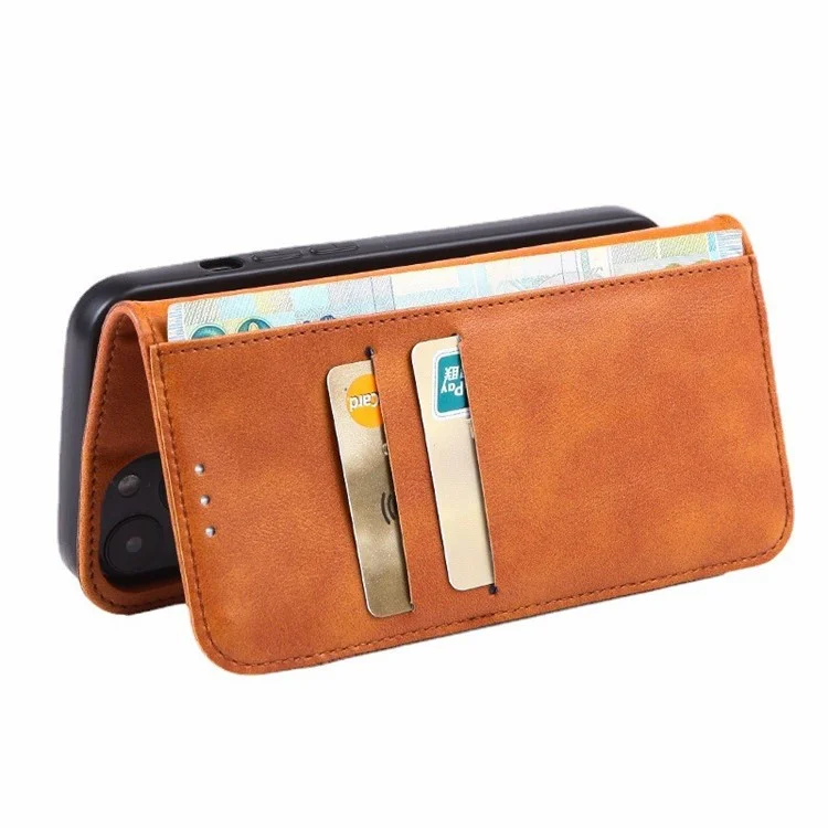 Para Iphone 14 Max 6.7 Pulgadas Folio Flip PU Cuero Case de Cuero Crazy Horse Textura Supulando la Cubierta Del Teléfono Protector Con Soporte de Billetera - Marrón