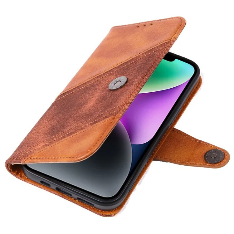 Para Iphone 14 Max 6.7 Pulgadas Folio Flip PU Cuero Case de Cuero Crazy Horse Textura Supulando la Cubierta Del Teléfono Protector Con Soporte de Billetera - Marrón