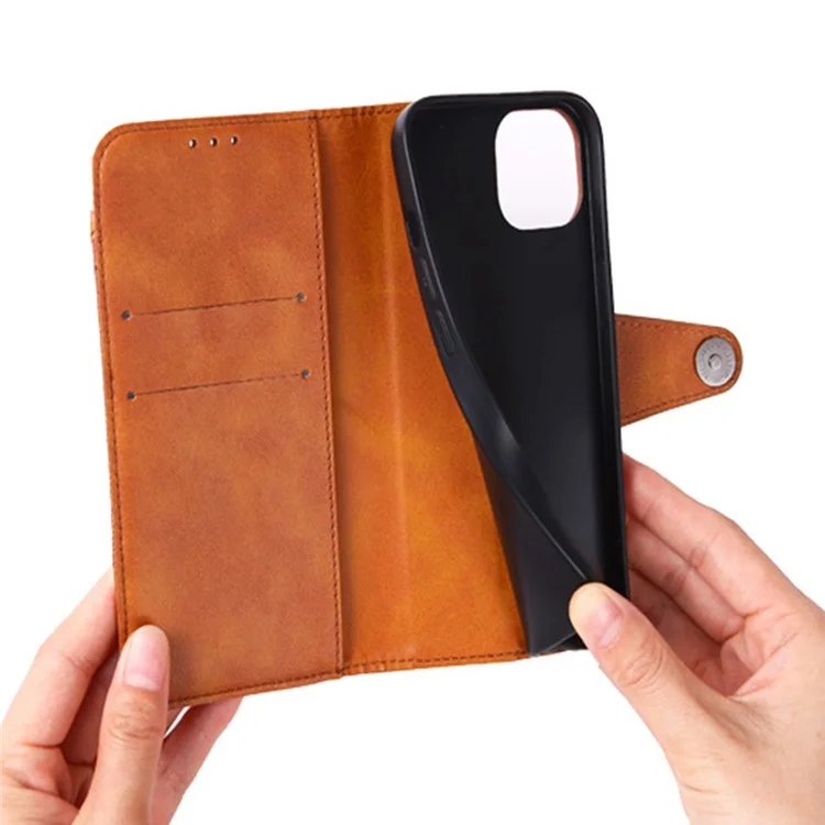 Para Iphone 14 Max 6.7 Pulgadas Folio Flip PU Cuero Case de Cuero Crazy Horse Textura Supulando la Cubierta Del Teléfono Protector Con Soporte de Billetera - Marrón
