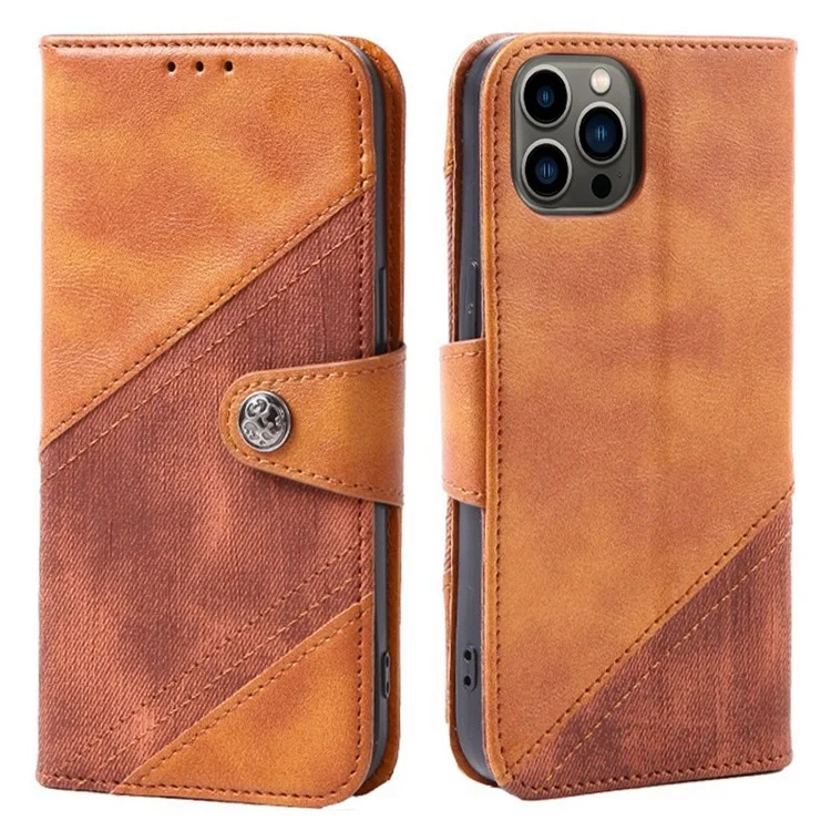 Crazy Horse Texture Splicing Case Pour Iphone 14 Pro Max 6,7 Pouces, PU en Cuir Polyvalent de Protection Polyvalente du Portefeuille Couvercle de Téléphone - Brun