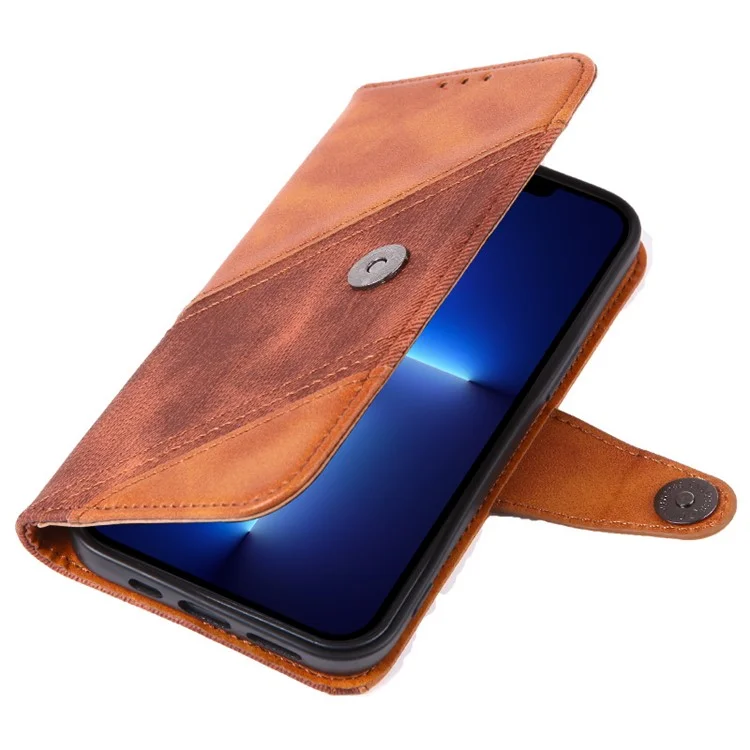 Crazy Horse Texture Splicing Case Pour Iphone 14 Pro Max 6,7 Pouces, PU en Cuir Polyvalent de Protection Polyvalente du Portefeuille Couvercle de Téléphone - Brun