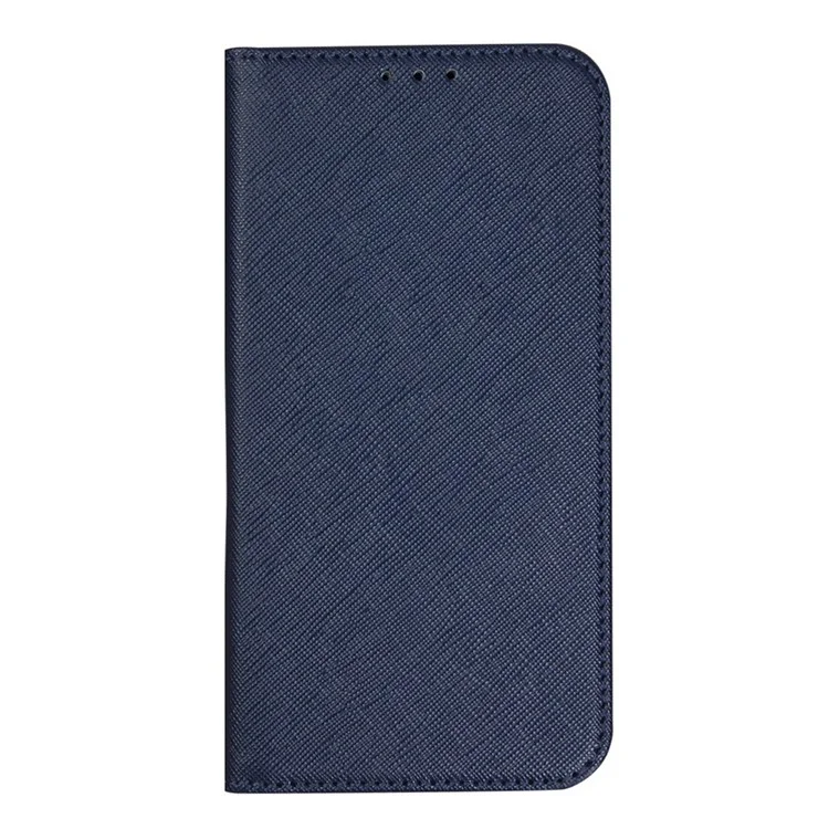 Para iPhone 13 Pro Max de 6,7 pulgadas Funda protectora de cartera magnética de piel de PU con textura cruzada - Azul oscuro