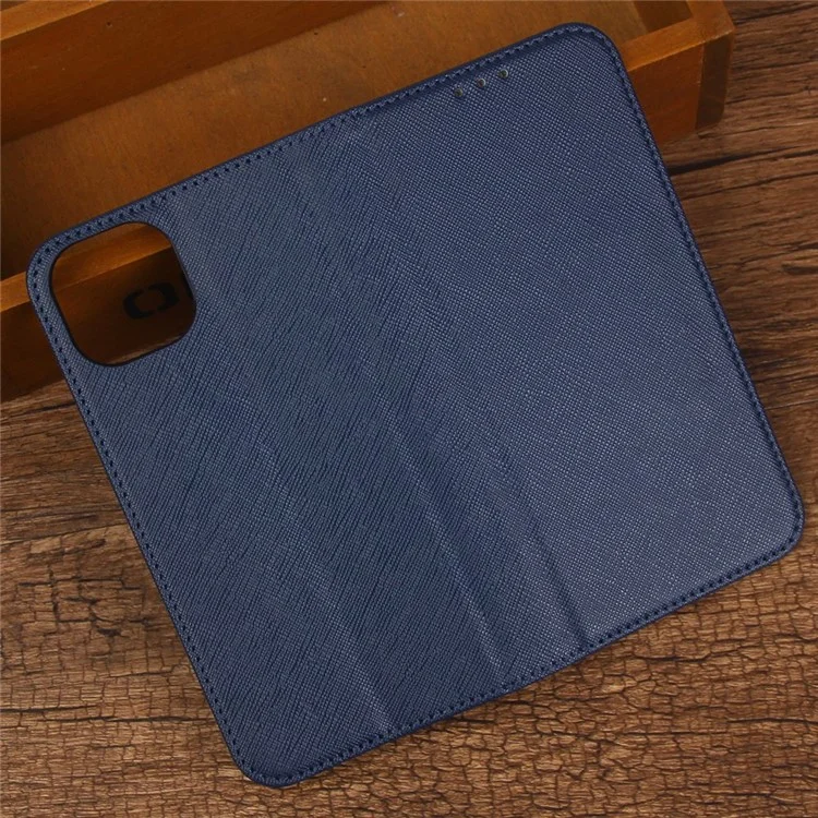 Para iPhone 13 Pro Max de 6,7 pulgadas Funda protectora de cartera magnética de piel de PU con textura cruzada - Azul oscuro
