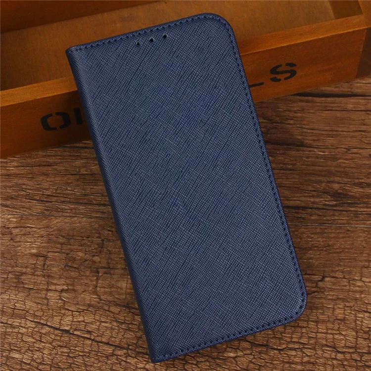 Para iPhone 13 Pro Max de 6,7 pulgadas Funda protectora de cartera magnética de piel de PU con textura cruzada - Azul oscuro