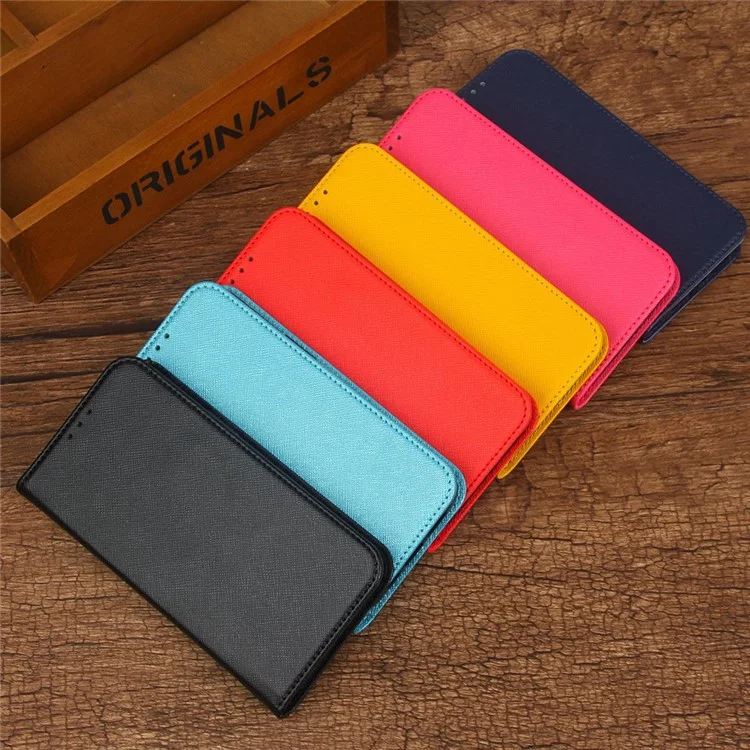 Para iPhone 13 Pro Max de 6,7 pulgadas Funda protectora de cartera magnética de piel de PU con textura cruzada - Azul oscuro