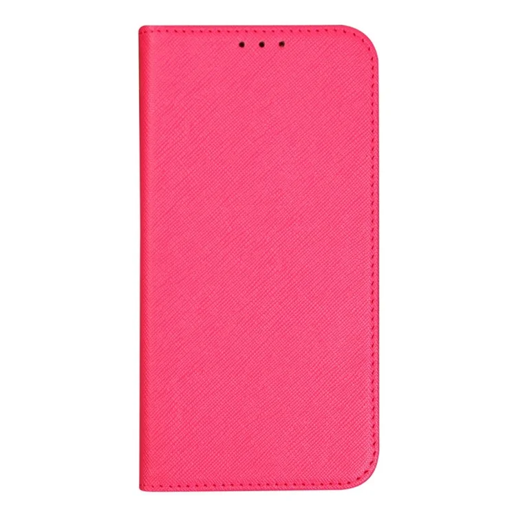 For iPhone 13 Pro Max 6.7 inch Anti-scratch PU Leather Magnetic Wallet Phone Case Cross Texture Stand Protective Cover - Pink