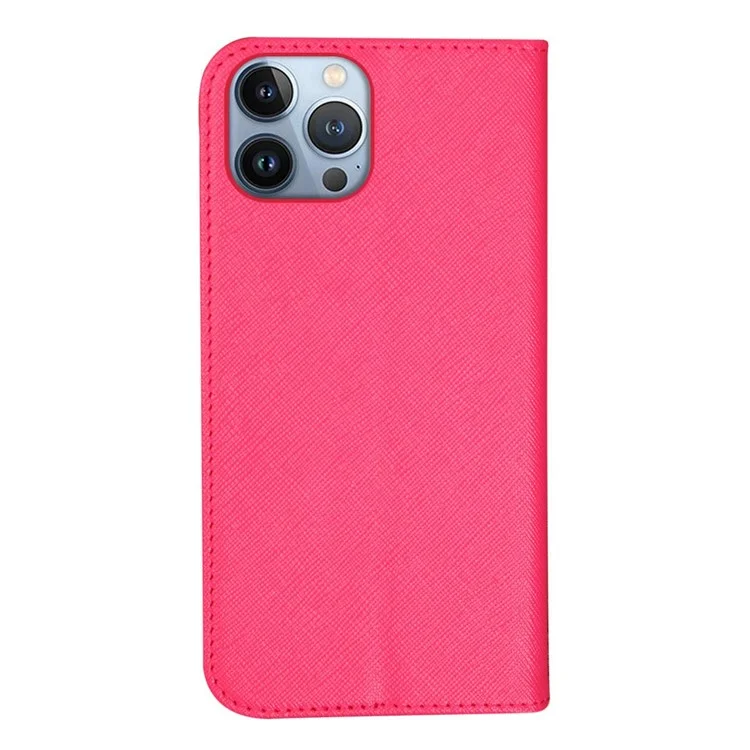 For iPhone 13 Pro Max 6.7 inch Anti-scratch PU Leather Magnetic Wallet Phone Case Cross Texture Stand Protective Cover - Pink
