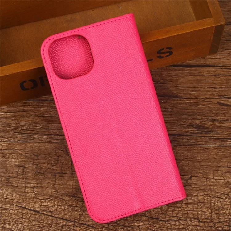 For iPhone 13 Pro Max 6.7 inch Anti-scratch PU Leather Magnetic Wallet Phone Case Cross Texture Stand Protective Cover - Pink