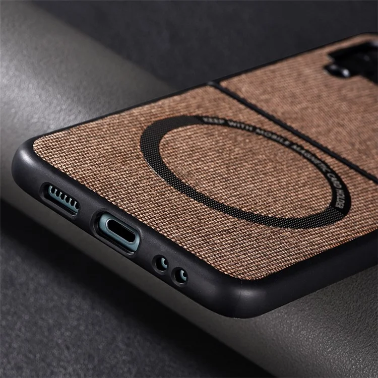 For Samsung Galaxy Z Flip4 5G Cloth Texture Leather Coated PC Phone Case Magnetic Wireless Charging Folding Cover - Brown