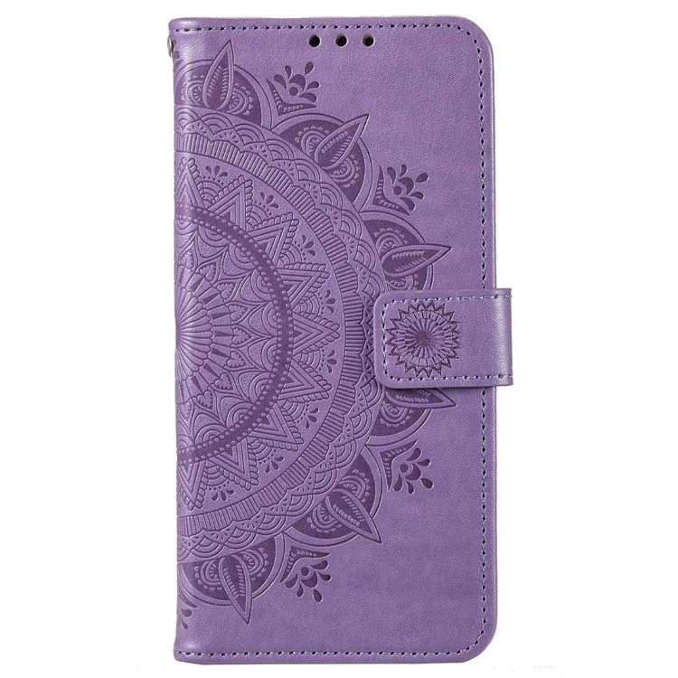 Für Motorola Moto G62 5G Buchstil Mandala Blumenmuster Geprägtes Brieftaschengehäuse PU Leder -telefonständer Cover - Violett