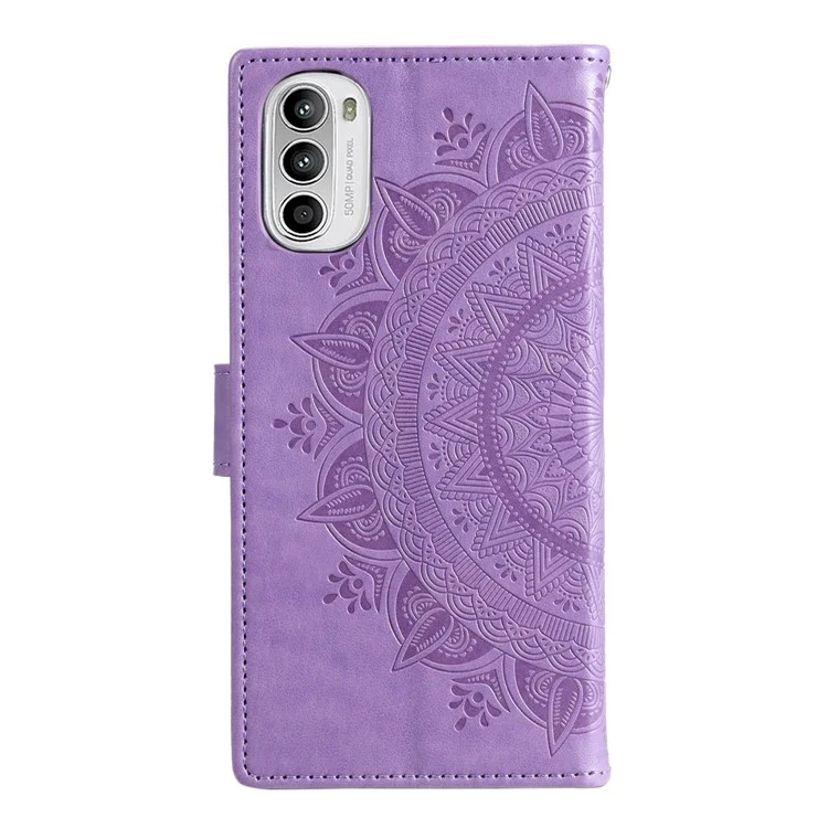 Für Motorola Moto G62 5G Buchstil Mandala Blumenmuster Geprägtes Brieftaschengehäuse PU Leder -telefonständer Cover - Violett