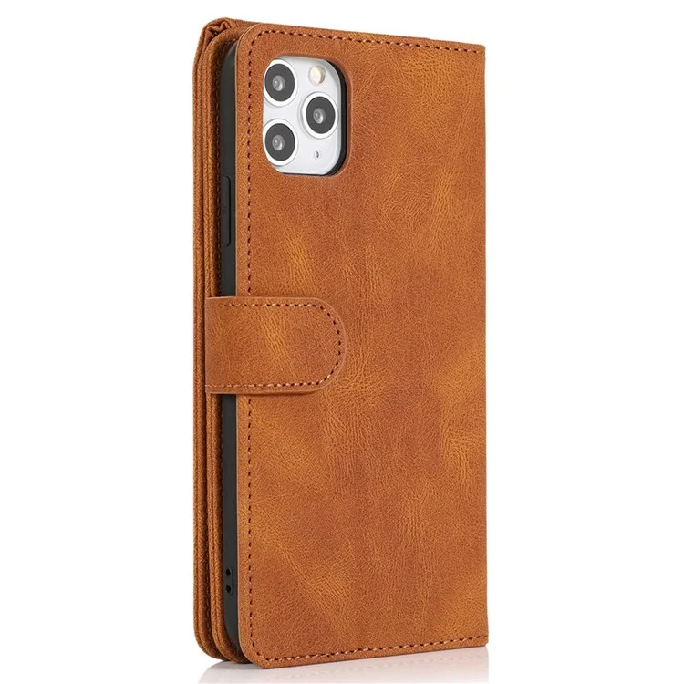 Para Iphone 14 Pro Max 6.7 Pulgadas de Calcetín Exterior Policita de Bolsillo Touch de Cuero de Cuero Soporte Para la Cartera Múltiples Ranuras Para el Teléfono Con Correa Para la Mano - Marrón