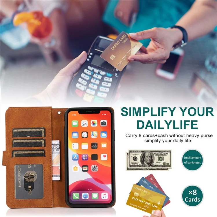 Para Iphone 14 Max 6.7 Pulgadas de Bolsillo de Bolsillo de Bolsillo de Bolsillo de Bolsillo de la Piel Touch de Piel PU Cuero de Cuero Ranuras Para Tarjetas Con Correa Para la Mano - Marrón