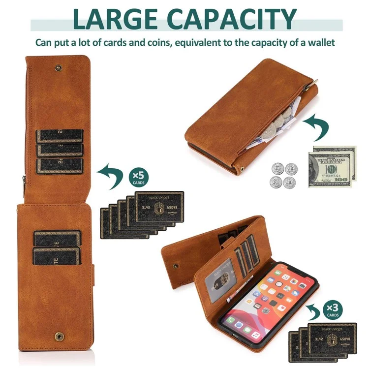 Para Iphone 14 Max 6.7 Pulgadas de Bolsillo de Bolsillo de Bolsillo de Bolsillo de Bolsillo de la Piel Touch de Piel PU Cuero de Cuero Ranuras Para Tarjetas Con Correa Para la Mano - Marrón