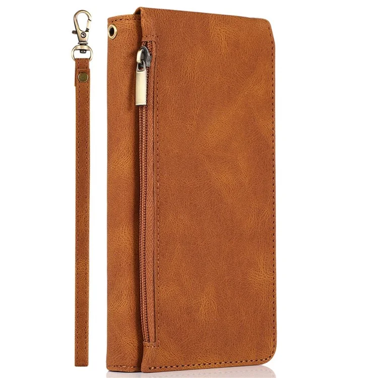 Para Iphone 14 Max 6.7 Pulgadas de Bolsillo de Bolsillo de Bolsillo de Bolsillo de Bolsillo de la Piel Touch de Piel PU Cuero de Cuero Ranuras Para Tarjetas Con Correa Para la Mano - Marrón