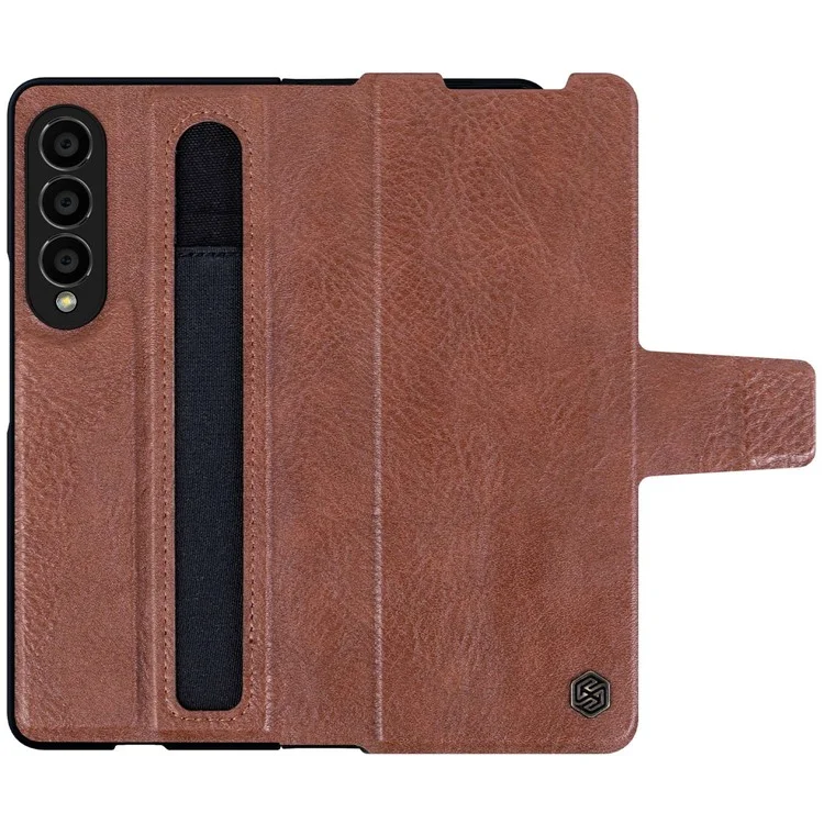 NILLKIN para Samsung Galaxy Z Fold4 5G Funda de teléfono de protección completa de PU Leather + PC con ranura para bolígrafo - Marrón