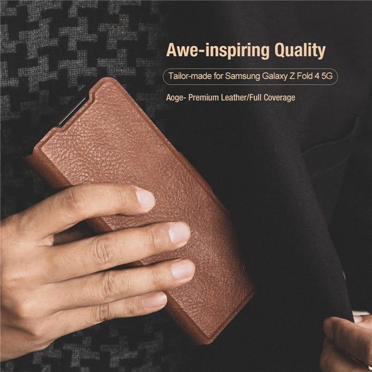 NILLKIN para Samsung Galaxy Z Fold4 5G Funda de teléfono de protección completa de PU Leather + PC con ranura para bolígrafo - Marrón