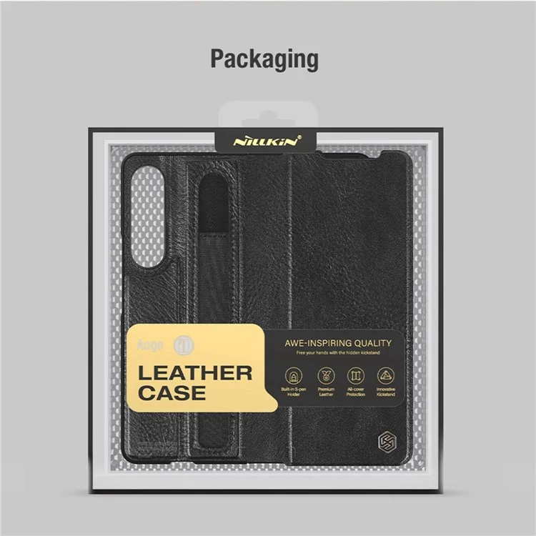NILLKIN para Samsung Galaxy Z Fold4 5G Funda de teléfono de protección completa de PU Leather + PC con ranura para bolígrafo - Marrón
