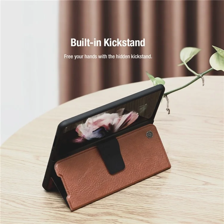 NILLKIN para Samsung Galaxy Z Fold4 5G Funda de teléfono de protección completa de PU Leather + PC con ranura para bolígrafo - Marrón