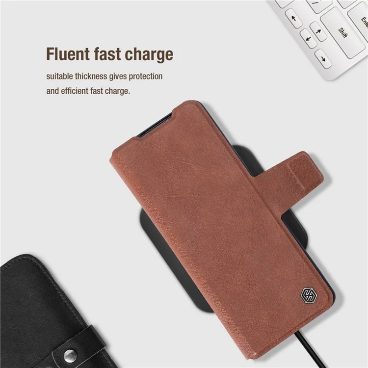 NILLKIN para Samsung Galaxy Z Fold4 5G Funda de teléfono de protección completa de PU Leather + PC con ranura para bolígrafo - Marrón