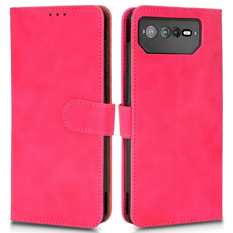 Cubierta de Teléfono Para Sensación de Toque de Piel Para Asus ROG Phone 6 5G, PU Cuero Magnetic Cuase de Billetera Con Correa - Rojo
