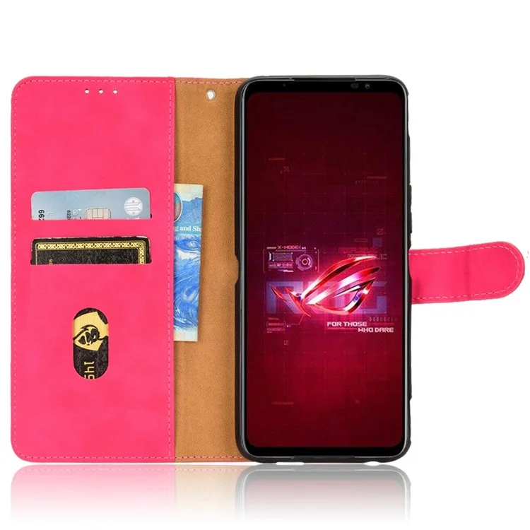 Cubierta de Teléfono Para Sensación de Toque de Piel Para Asus ROG Phone 6 5G, PU Cuero Magnetic Cuase de Billetera Con Correa - Rojo