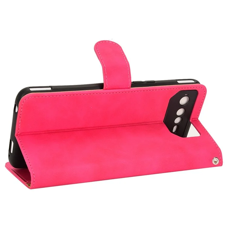 Cubierta de Teléfono Para Sensación de Toque de Piel Para Asus ROG Phone 6 5G, PU Cuero Magnetic Cuase de Billetera Con Correa - Rojo