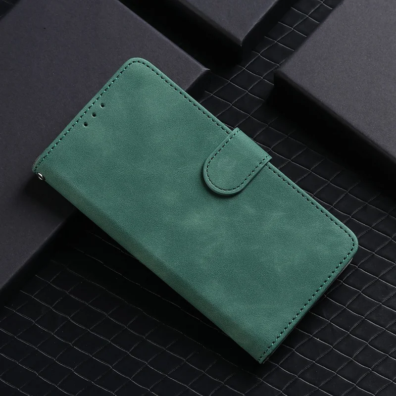 For Realme Narzo 50A Skin-Touch Feeling PU Leather Case Flip Folio Wallet Stand Phone Cover - Green