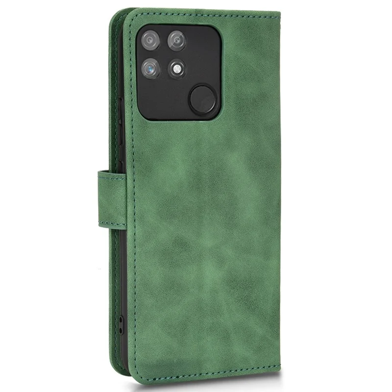 For Realme Narzo 50A Skin-Touch Feeling PU Leather Case Flip Folio Wallet Stand Phone Cover - Green