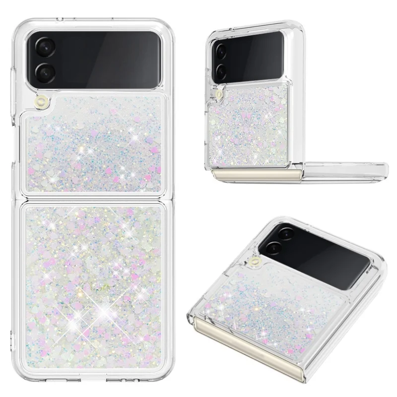 For Samsung Galaxy Z Flip4 5GTPU Case Glitter Quicksand Shockproof Phone Back Cover - Laser  /  Hearts