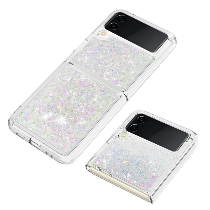 For Samsung Galaxy Z Flip4 5GTPU Case Glitter Quicksand Shockproof Phone Back Cover - Laser  /  Hearts