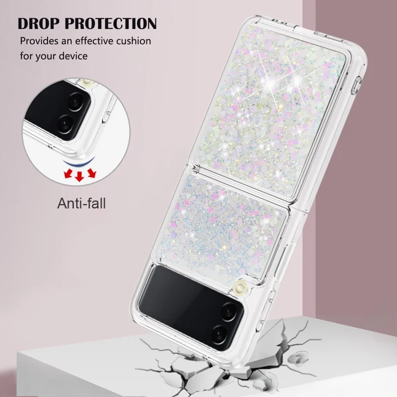 For Samsung Galaxy Z Flip4 5GTPU Case Glitter Quicksand Shockproof Phone Back Cover - Laser  /  Hearts