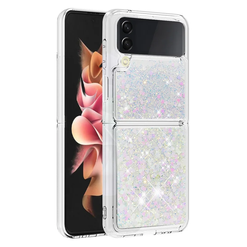 For Samsung Galaxy Z Flip4 5GTPU Case Glitter Quicksand Shockproof Phone Back Cover - Laser  /  Hearts