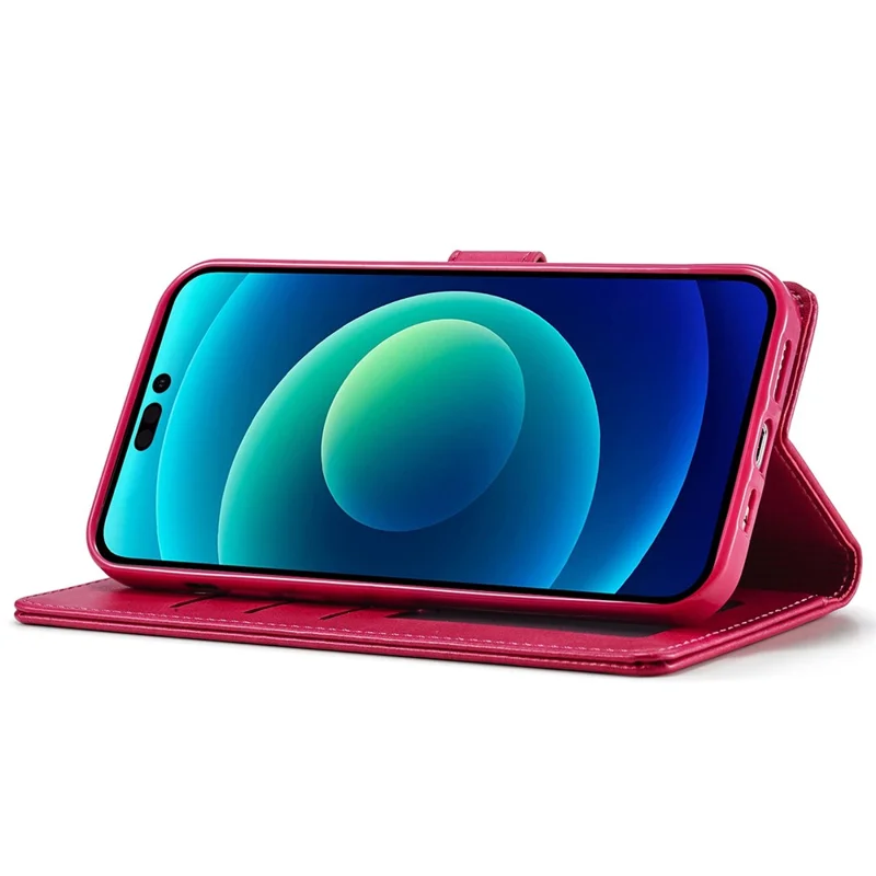 LC.IMEEKE For iPhone 14 6.1 inch Flip Folio Book PU Leather Case Wallet Stand Shockproof TPU Inner Shell Phone Cover - Rose