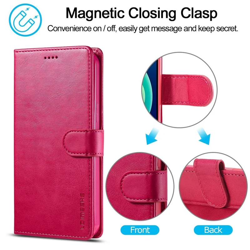 LC.IMEEKE For iPhone 14 6.1 inch Flip Folio Book PU Leather Case Wallet Stand Shockproof TPU Inner Shell Phone Cover - Rose