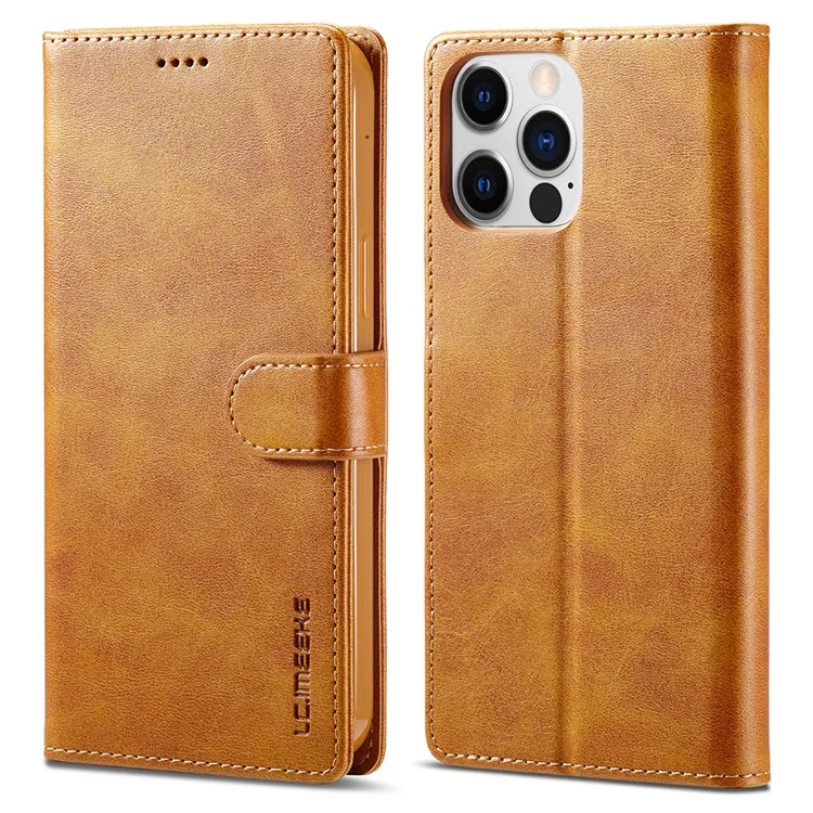 LC.IMEEKE For iPhone 14 Pro 6.1 inch PU Leather Flip Folio Case Wallet Style Magnetic Closure Stand Cover - Light Brown